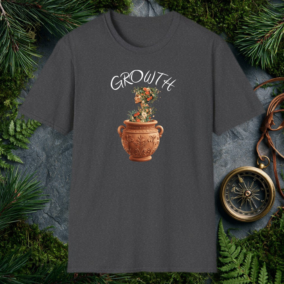 A woman's silhouette rises from an ornate terracotta urn, her form woven through with climbing roses, white dahlias, and trailing greenery — made for the…