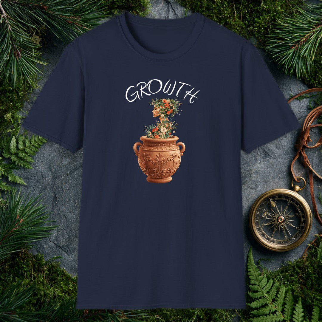 A woman's silhouette rises from an ornate terracotta urn, her form woven through with climbing roses, white dahlias, and trailing greenery — made for the…
