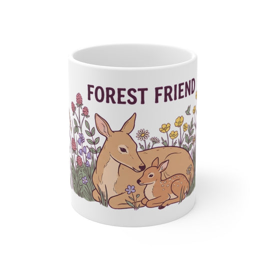 A resting doe nuzzles her spotted fawn in a meadow of red clover, buttercups, bluebells, and wild daisies — drawn for anyone who loves the quiet, gentle side…